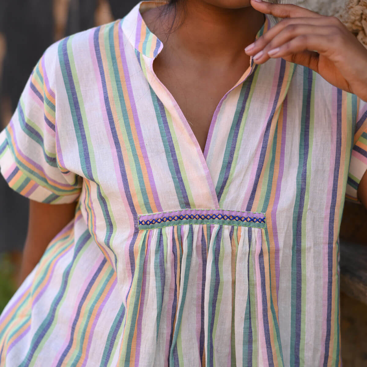 Beatle Top in Multicolour Stripe by Ode The Label