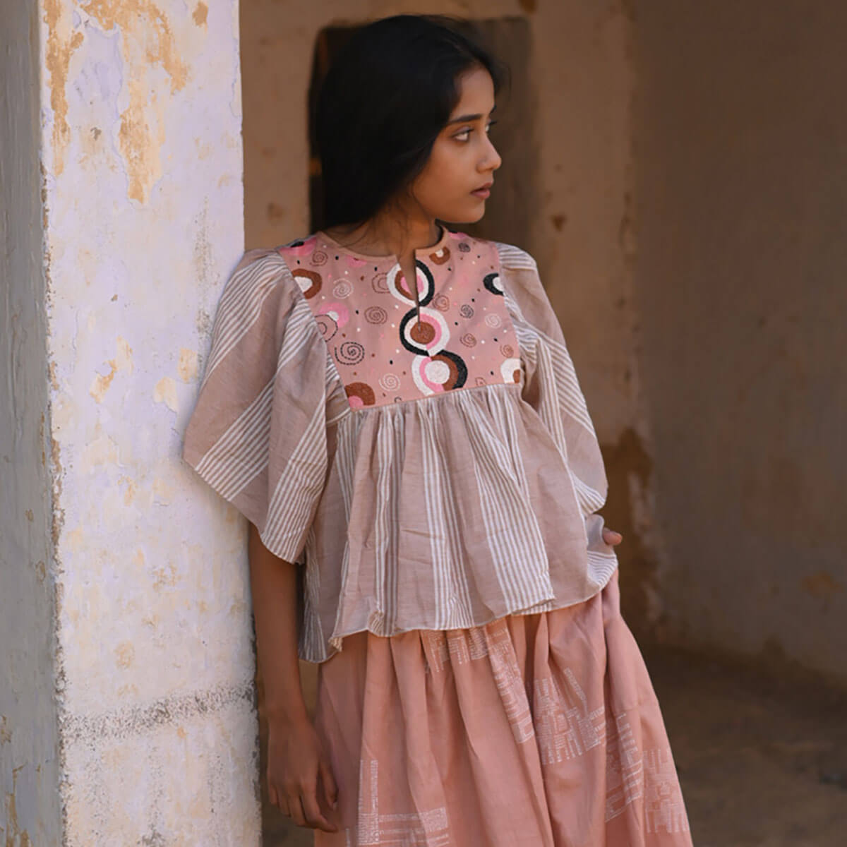 Bulle Top in Beige / Pink by Ode The Label