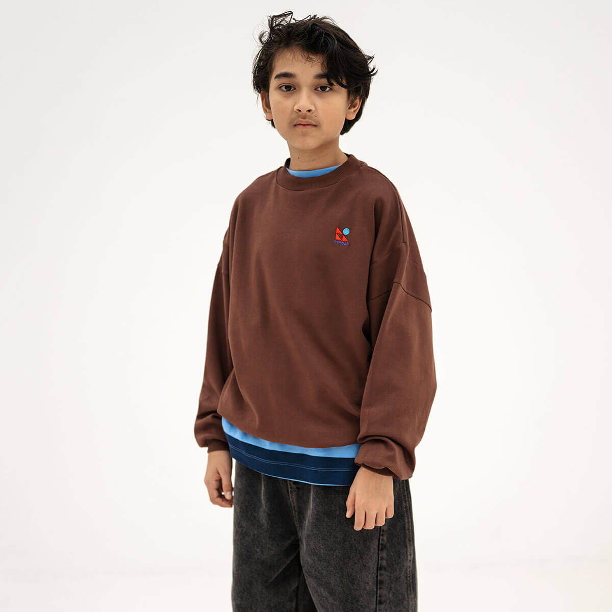 Crewneck Sweater in Pure Chocolate by Repose AMS