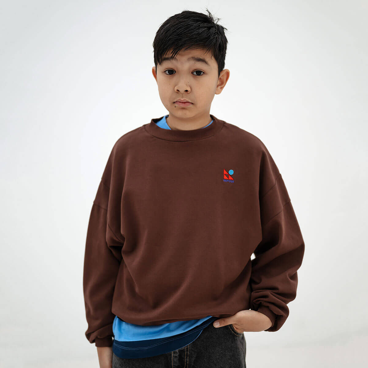 Crewneck Sweater in Pure Chocolate by Repose AMS