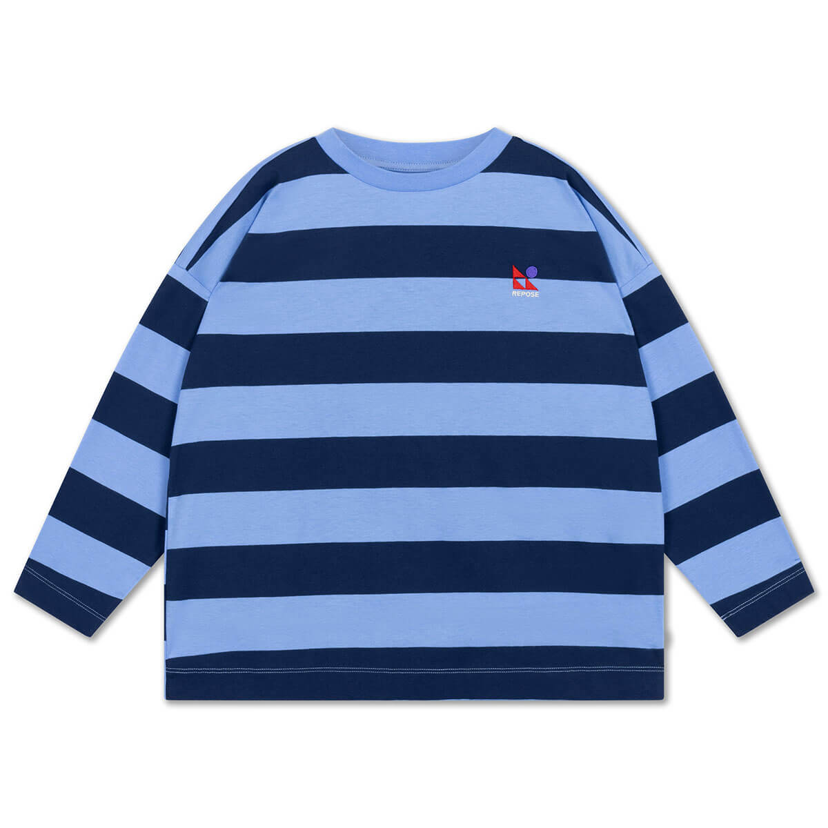 Wide Cut Long Tee in Horizon Dark Eclipse Block Stripe by Repose AMS