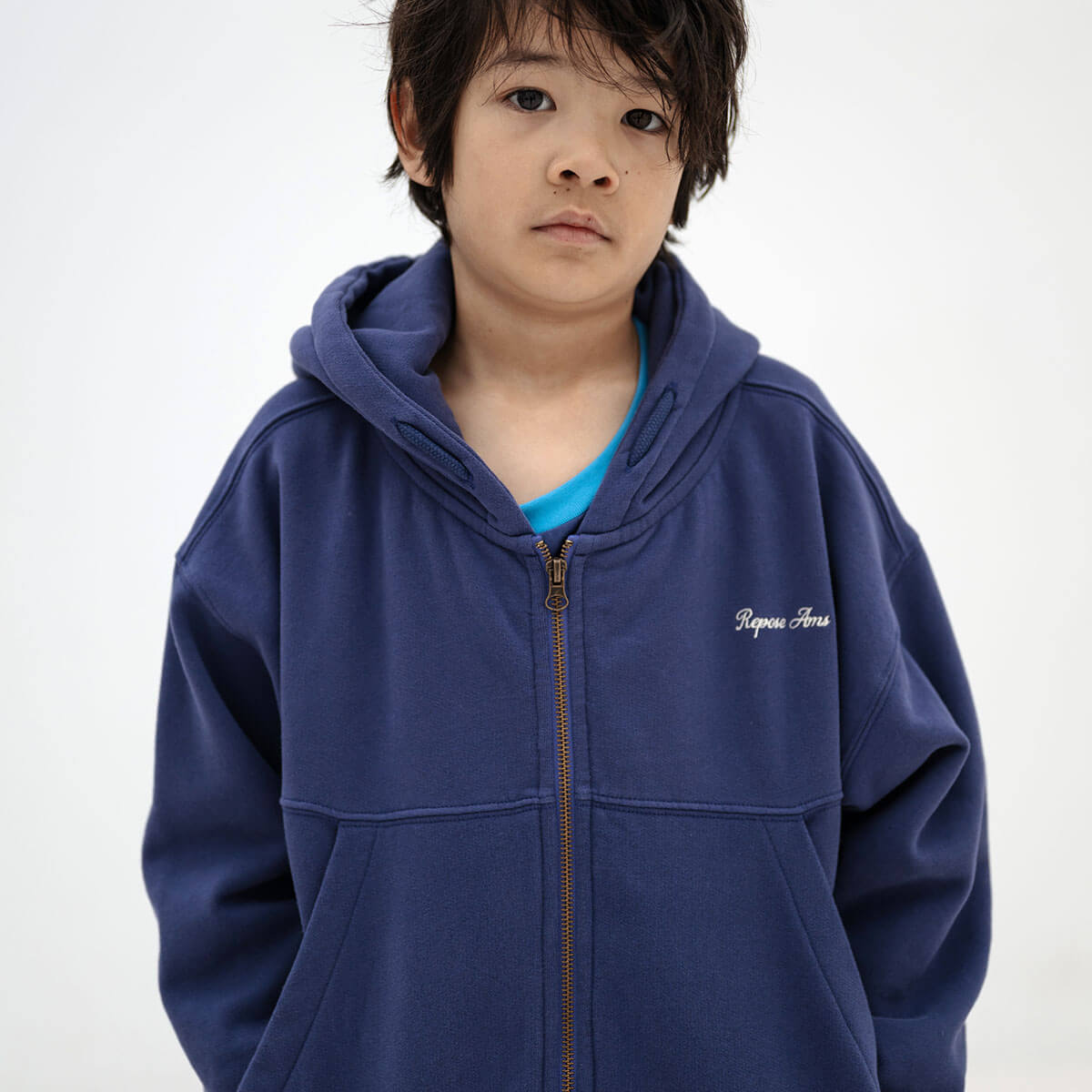 Zip Up Hoodie in Eclipse Blue by Repose AMS