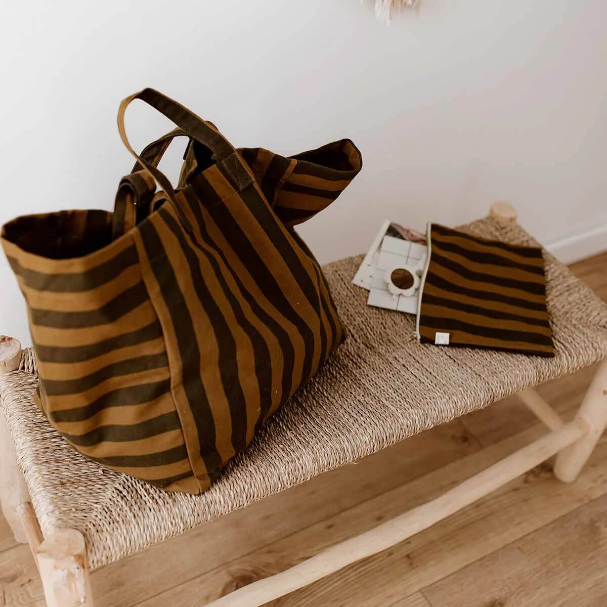 Elisa Tote Bag in Cumin / Black Stripes by Rose in April