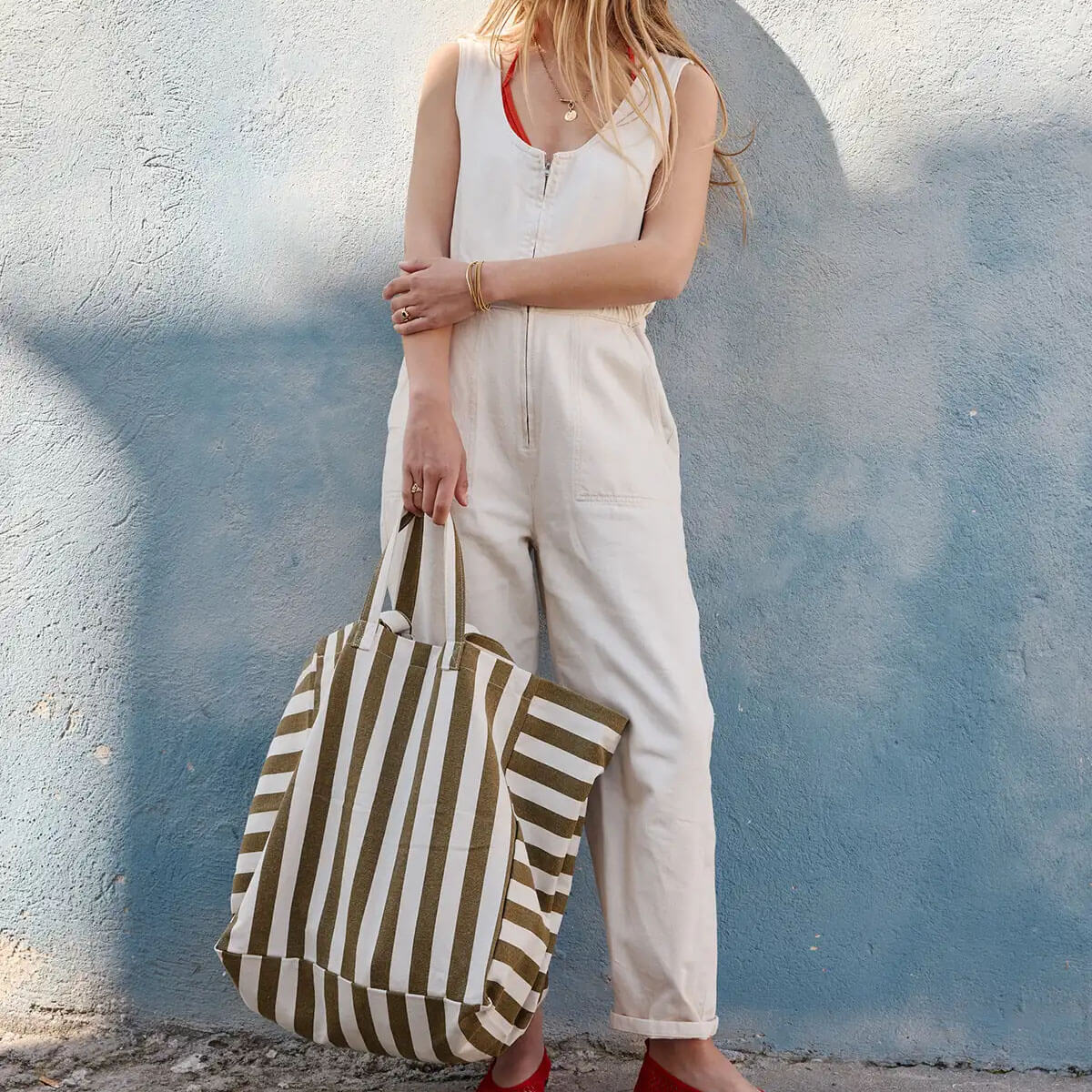 Elisa Tote Bag in Olive / Greige Stripes by Rose in April