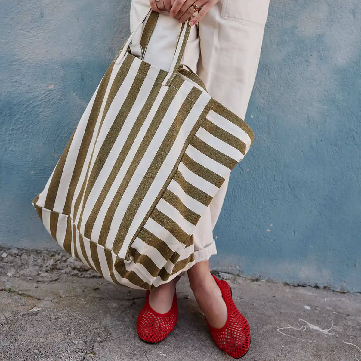 Elisa Tote Bag in Olive / Greige Stripes by Rose in April