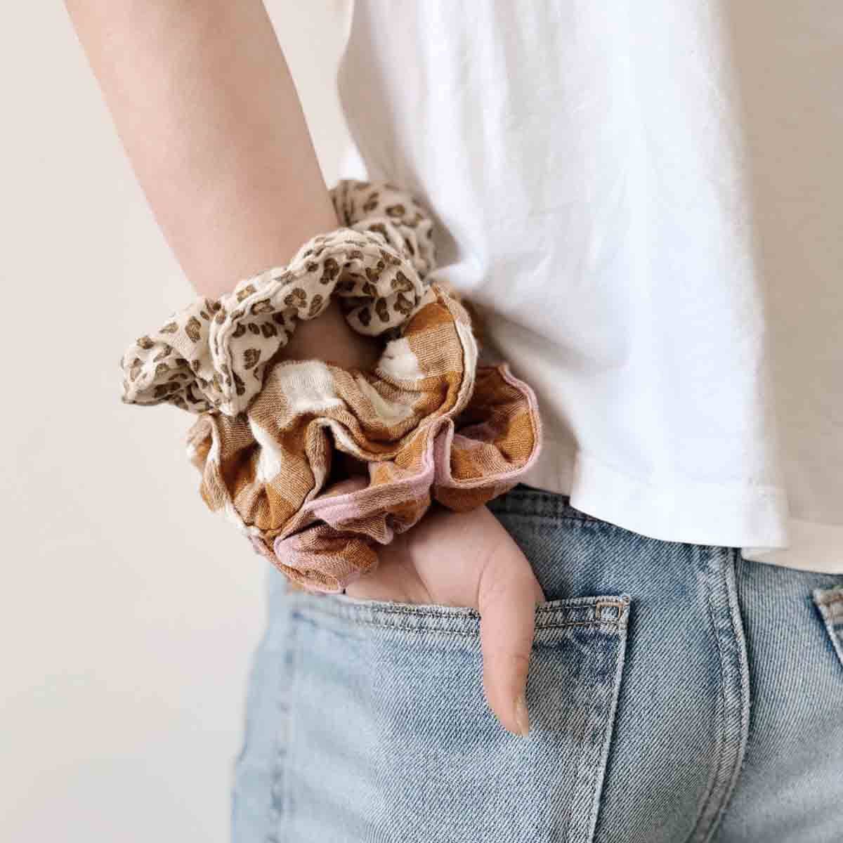 Gingham Scrunchie in Lilac / Caramel by Rose in April