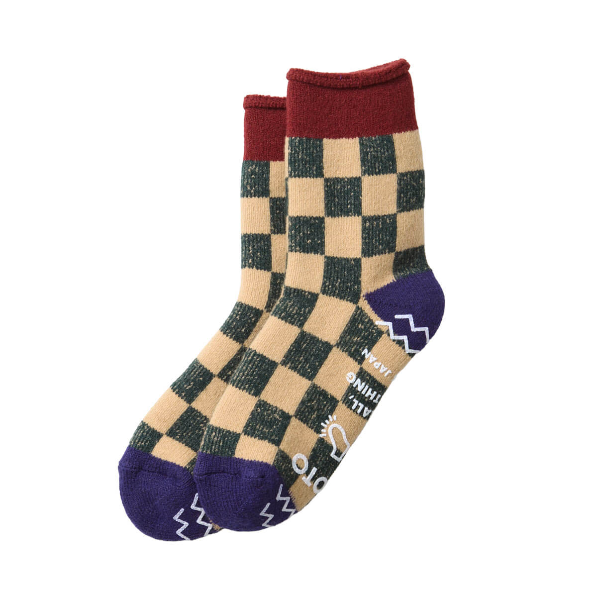 Checkerboard Pile Room Adult Socks in Maroon / Navy Blue by RoToTo