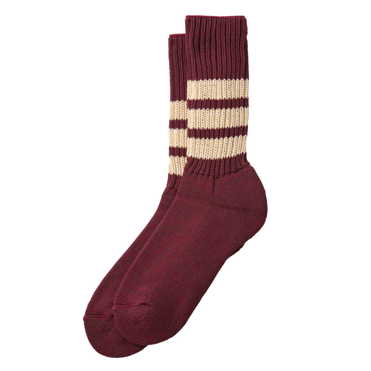 Coarse Ribbed Old School Adult Socks in Burgundy / Cream by RoToTo