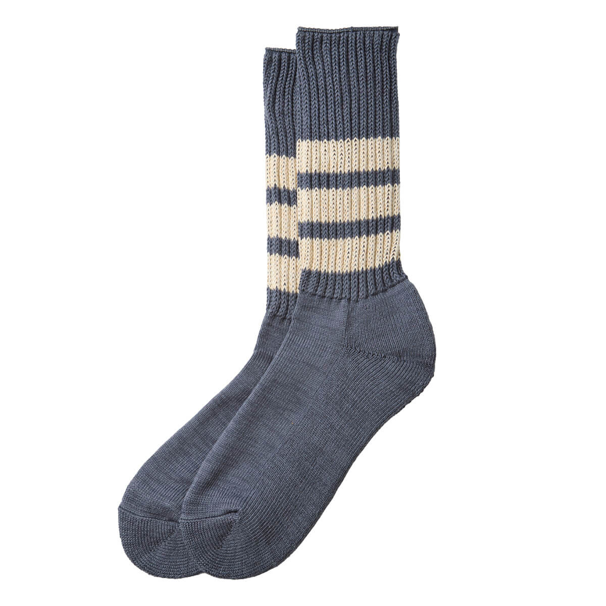 Coarse Ribbed Old School Adult Socks in Faded Blue / Ivory by RoToTo