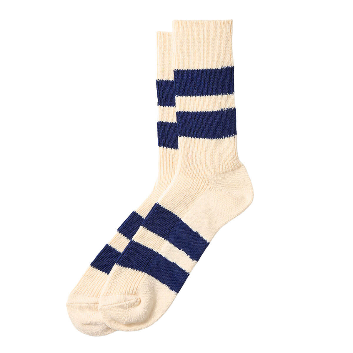 Recycled Cotton Stripe Adult Socks in Ecru / Blue by RoToTo