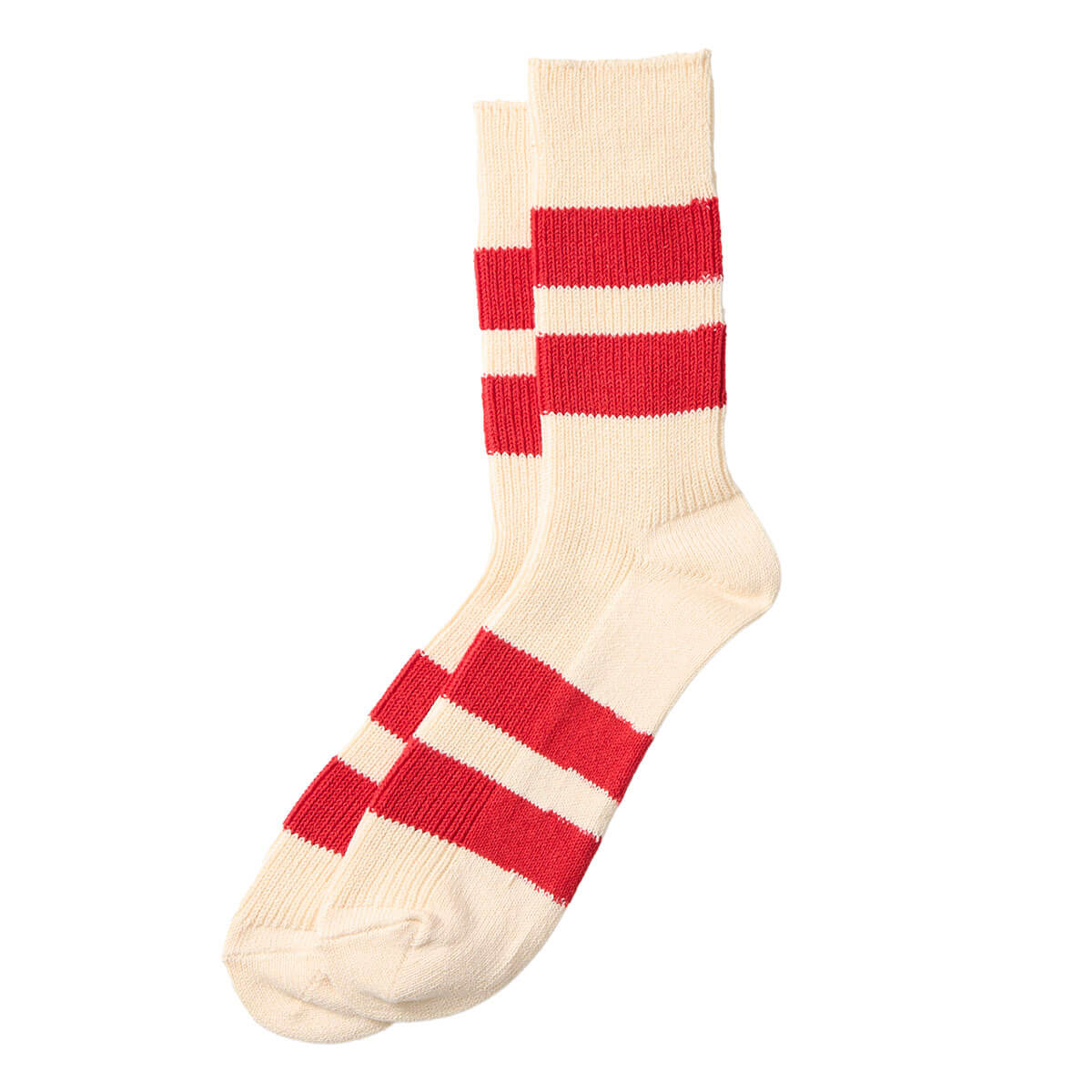 Recycled Cotton Stripe Adult Socks in Ecru / Red by RoToTo