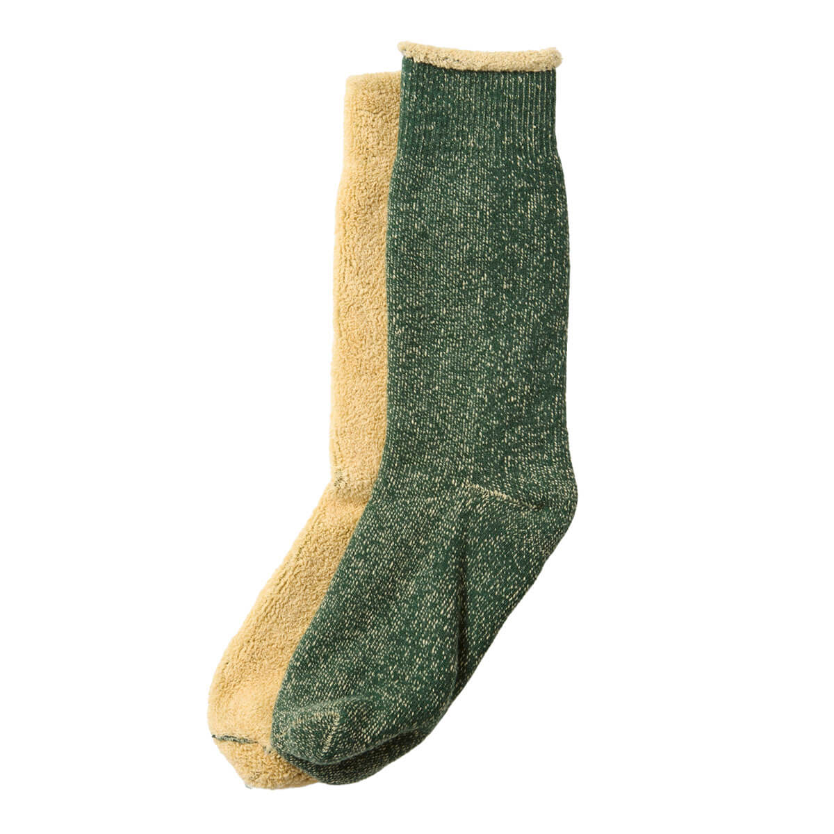 Reversible Pile Adult Socks in Forest Green / Raw Beige by RoToTo