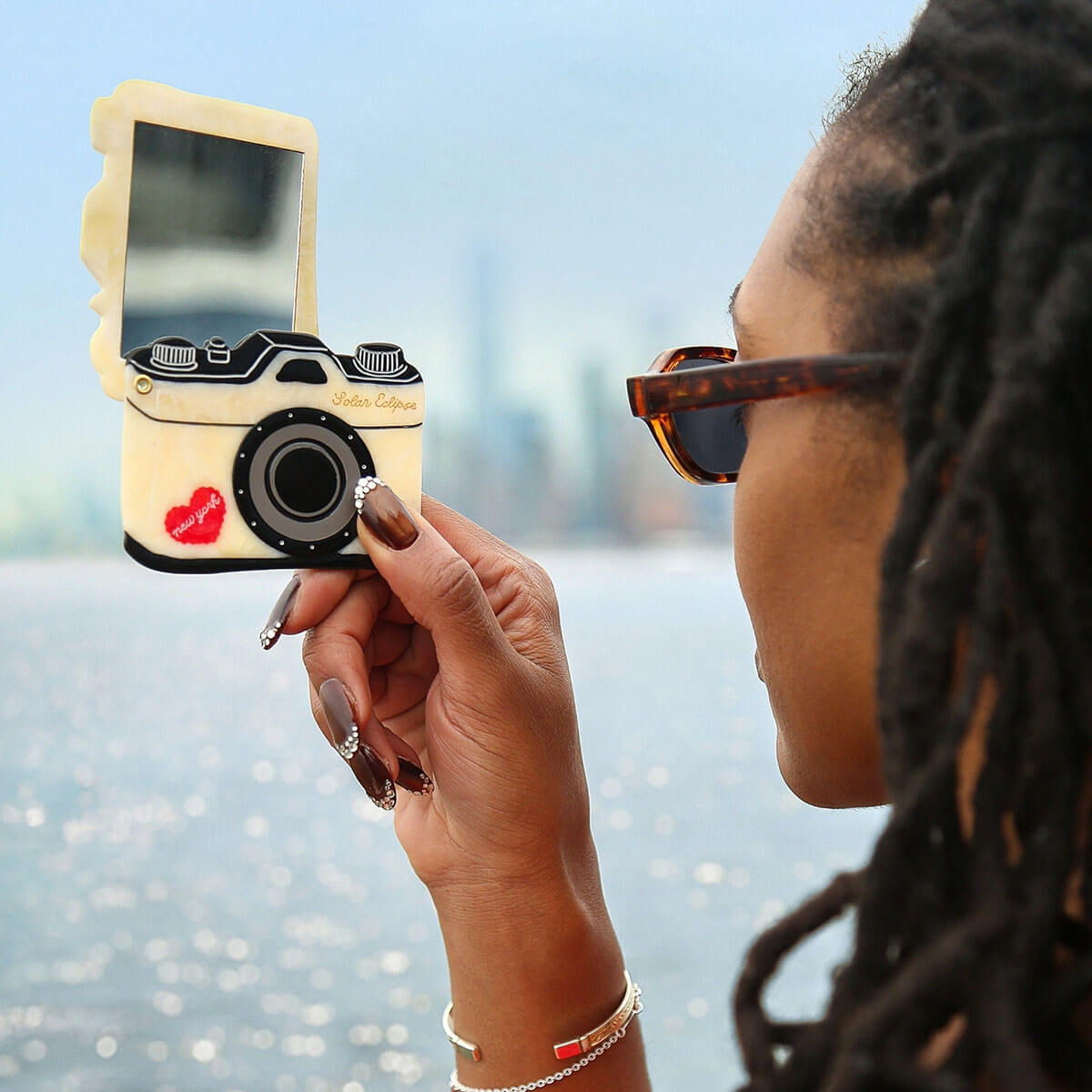 NY Vintage Camera Compact Mirror by Solar Eclipse