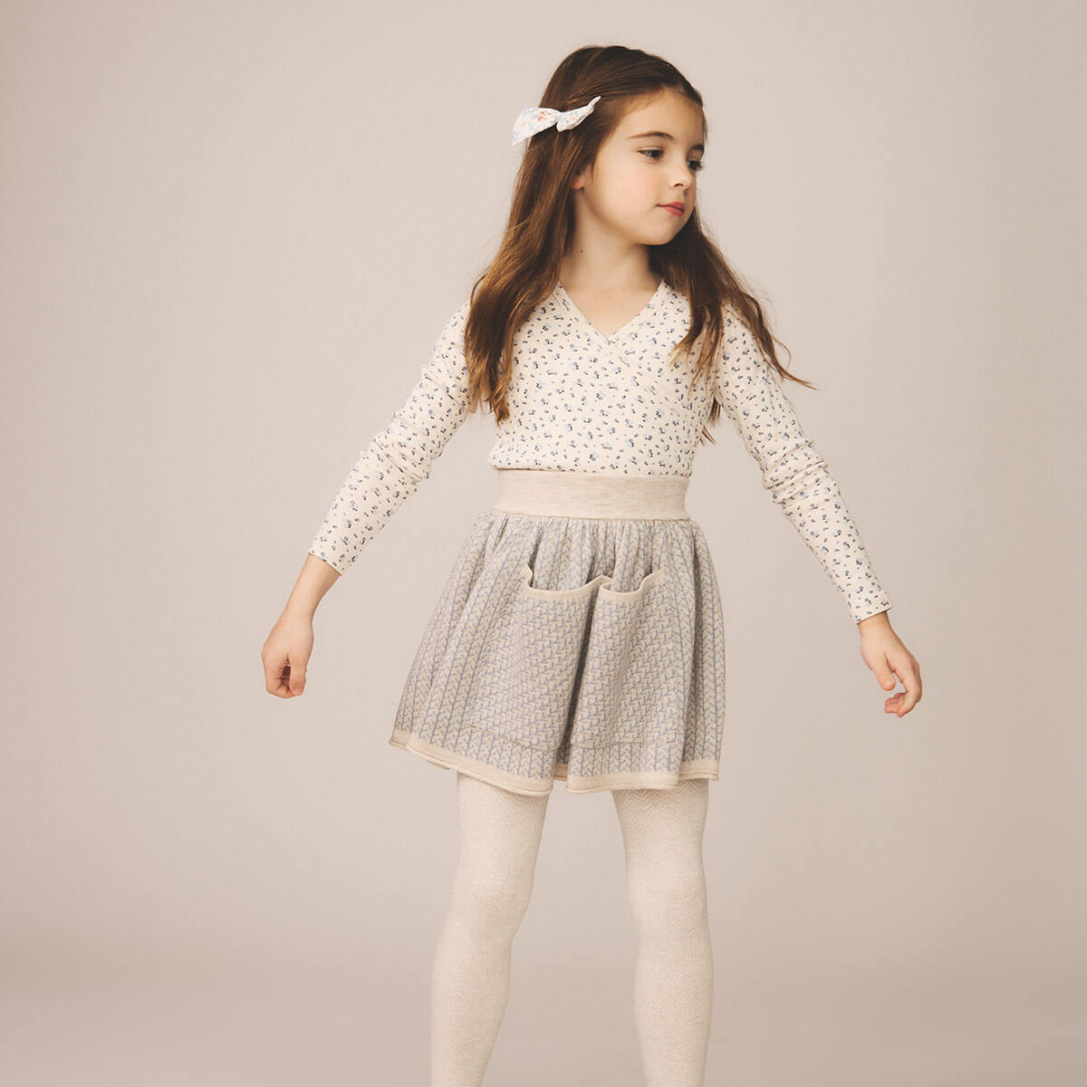 Crossover Tee in Calico Print / Powder by Soor Ploom