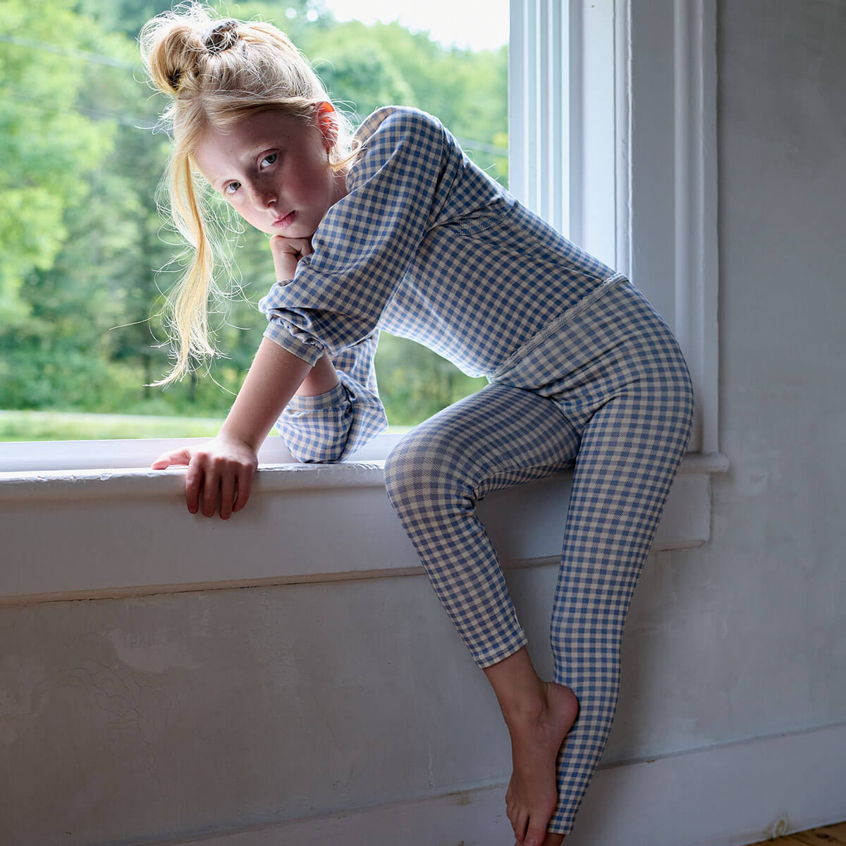 Stretch Legging in Gingham Print / Powder by Soor Ploom