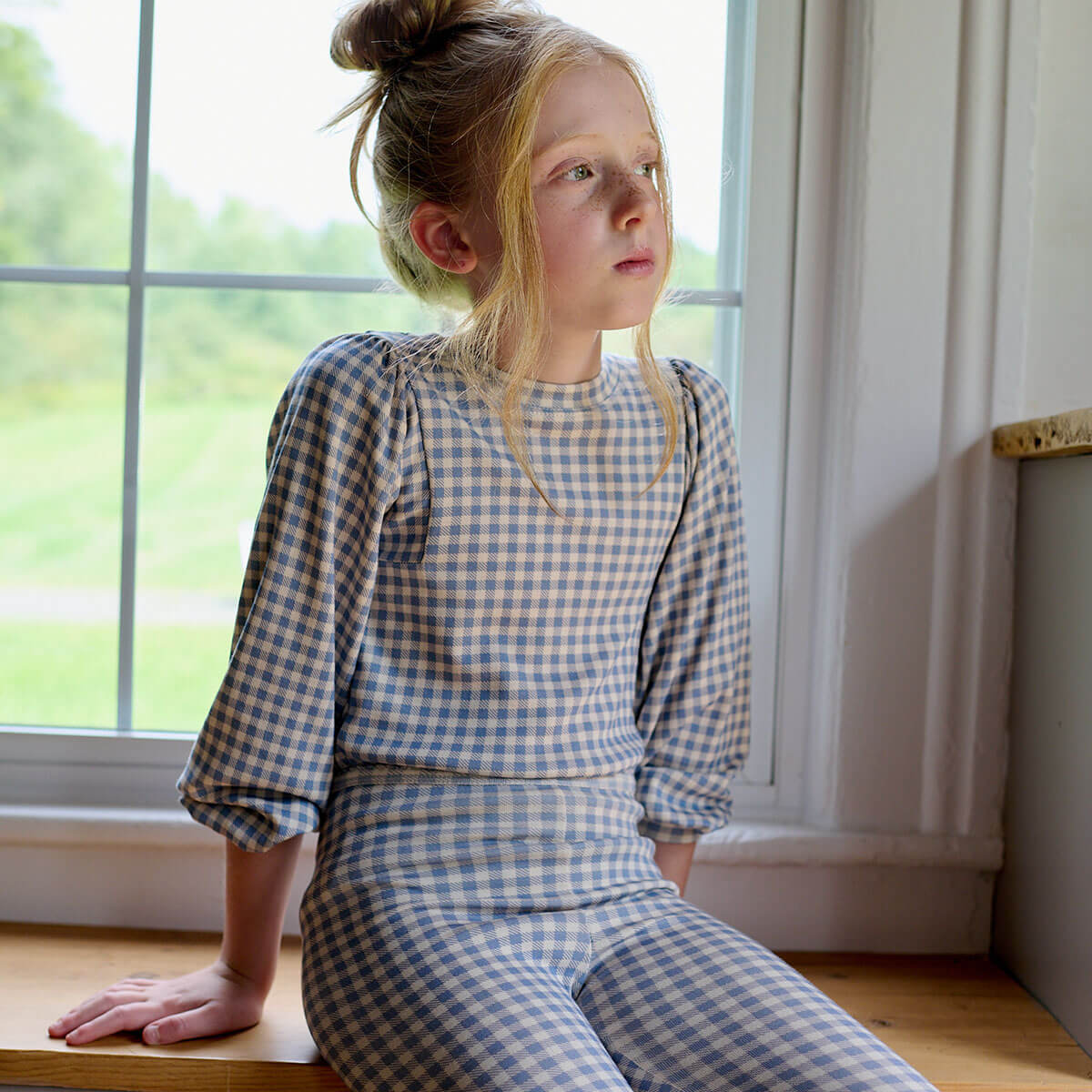 Stretch Legging in Gingham Print / Powder by Soor Ploom
