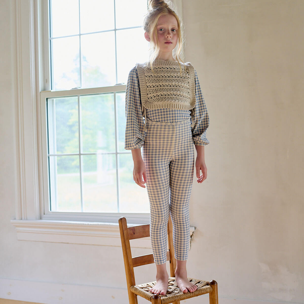 Stretch Legging in Gingham Print / Powder by Soor Ploom
