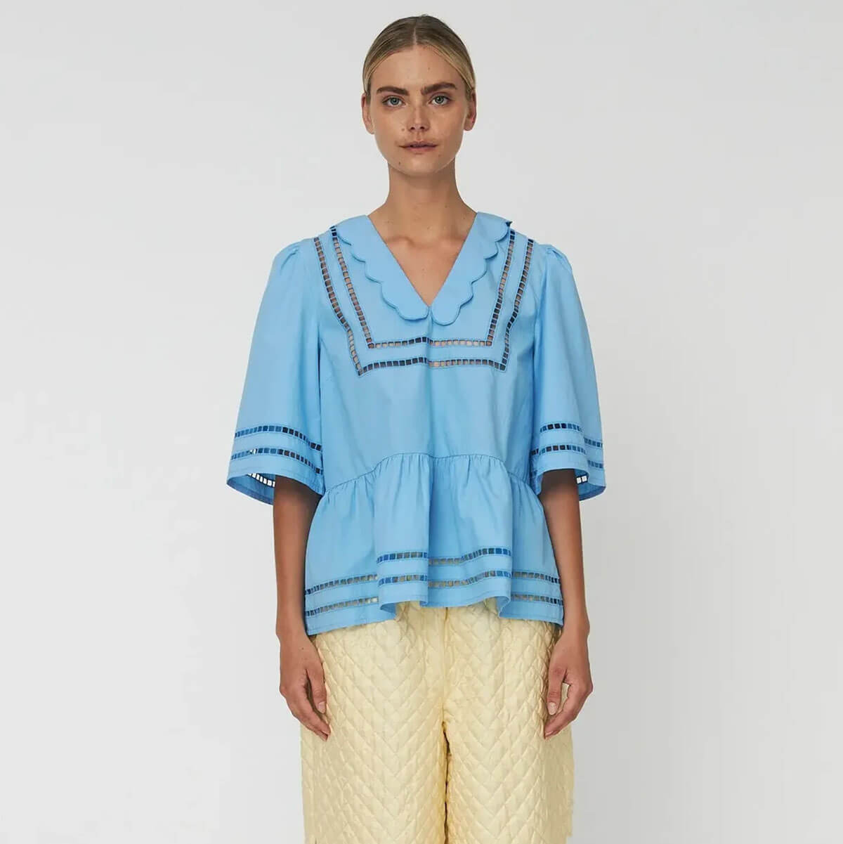 Top With Scallop Edge Collar in Blue Coral by Stella Nova