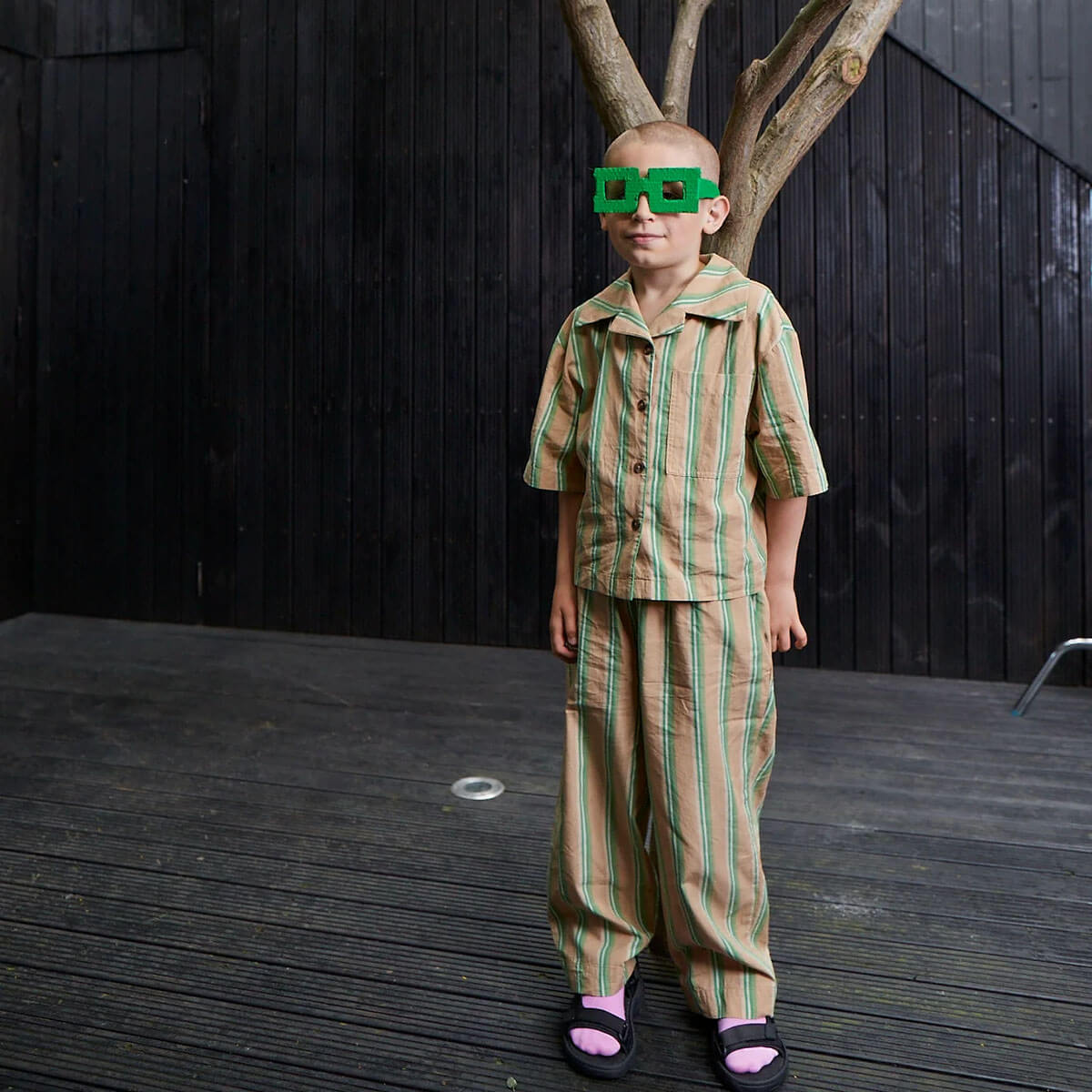 Ever Wide Leg Trousers in Green Stripe by Studio Koter
