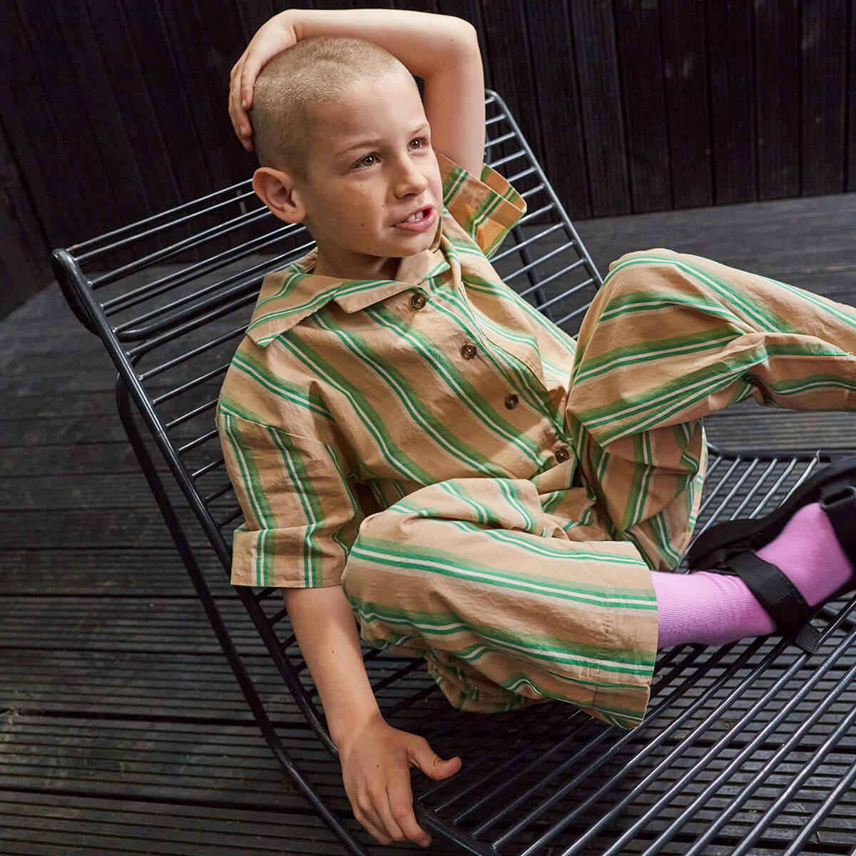 Ever Wide Leg Trousers in Green Stripe by Studio Koter
