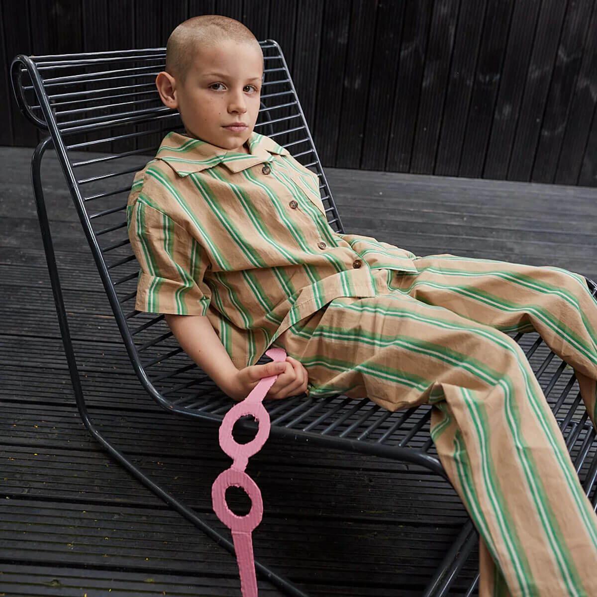 Ever Wide Leg Trousers in Green Stripe by Studio Koter