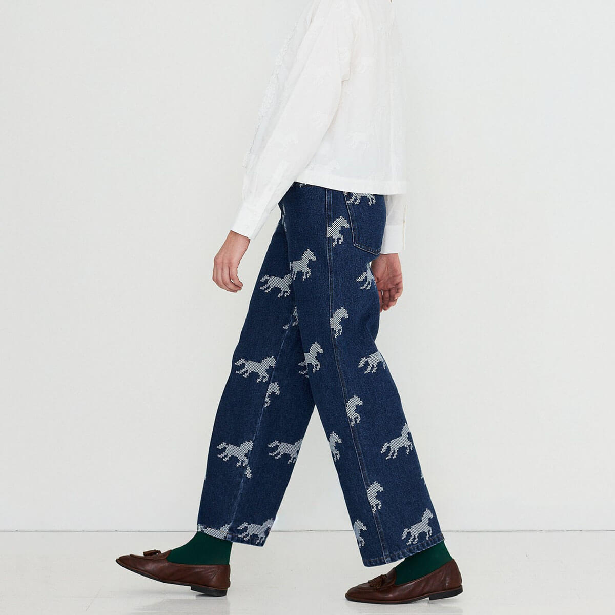 Horses Embroidery Berta Denim Pants by The Tiny Big Sister