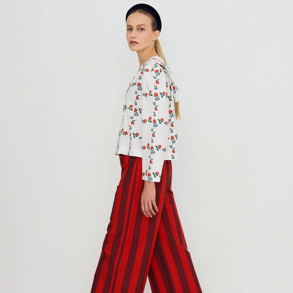 Roses Grid Sailor Neck Blouse by The Tiny Big Sister