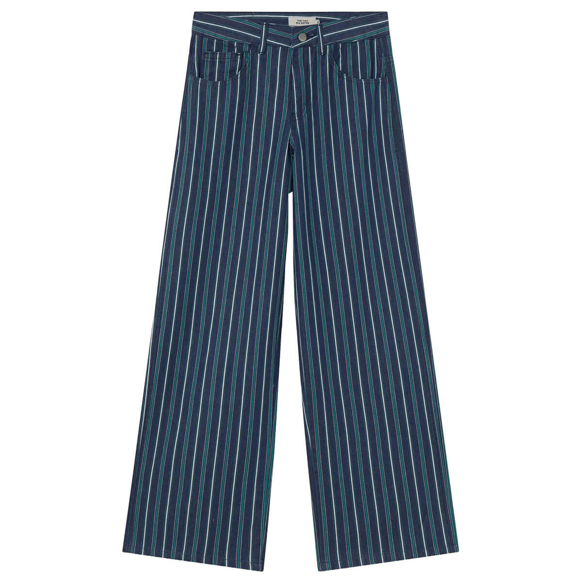 Striped Berta Long Denim Pants in Medium Wash by The Tiny Big Sister