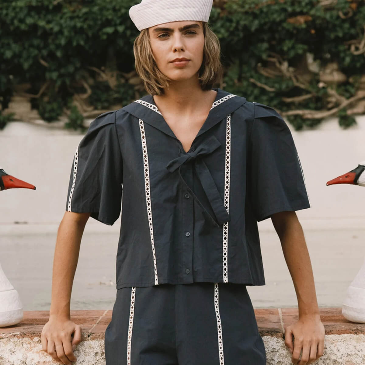 Sailor Neck Blouse in Navy by The Tiny Big Sister