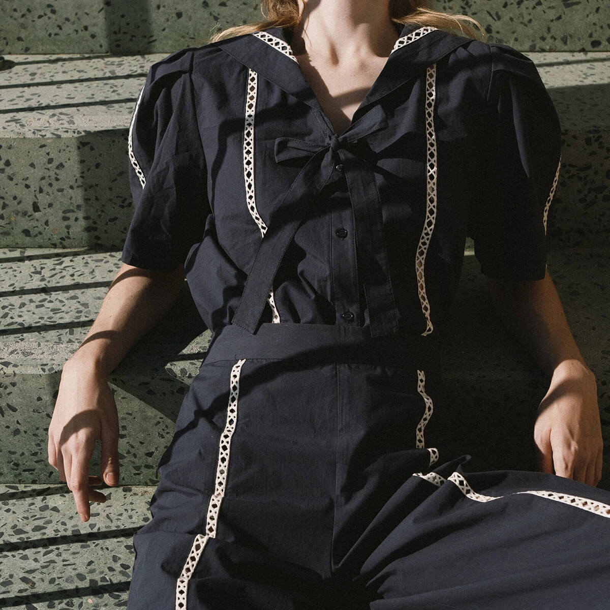 Sailor Neck Blouse in Navy by The Tiny Big Sister