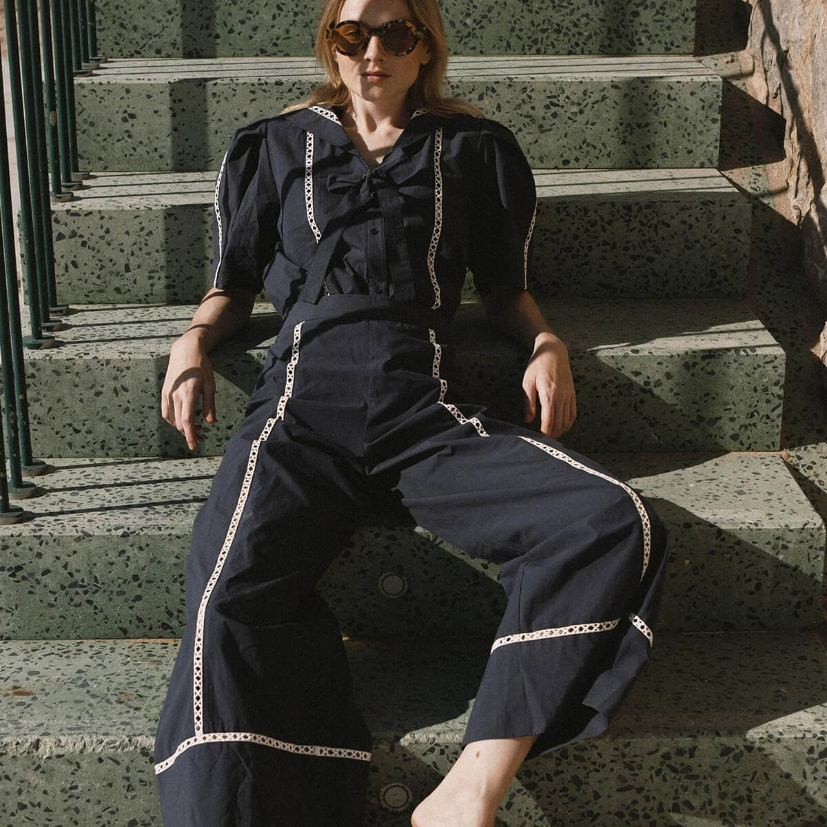 Wide Pants in Navy by The Tiny Big Sister - Last Ones In Stock - UK 8-12