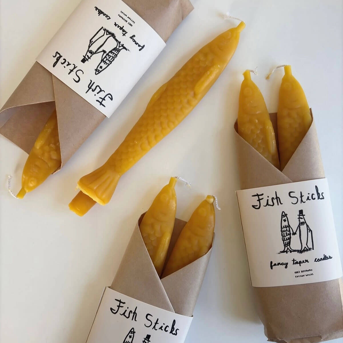 Fish Sticks Beeswax Taper Candles by Tinned Candle