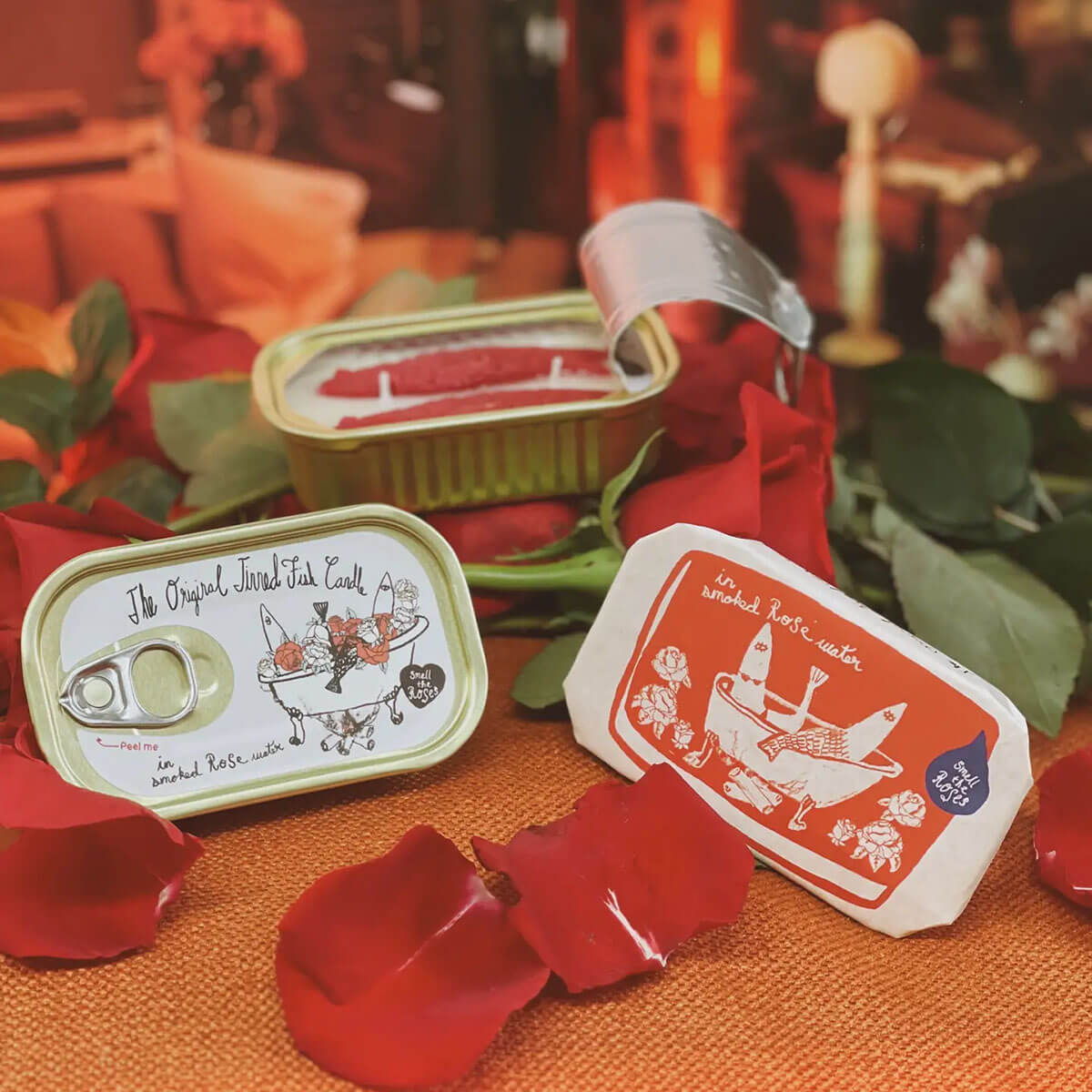 Smoked Rose Water Tinned Fish Candle by Tinned Candle