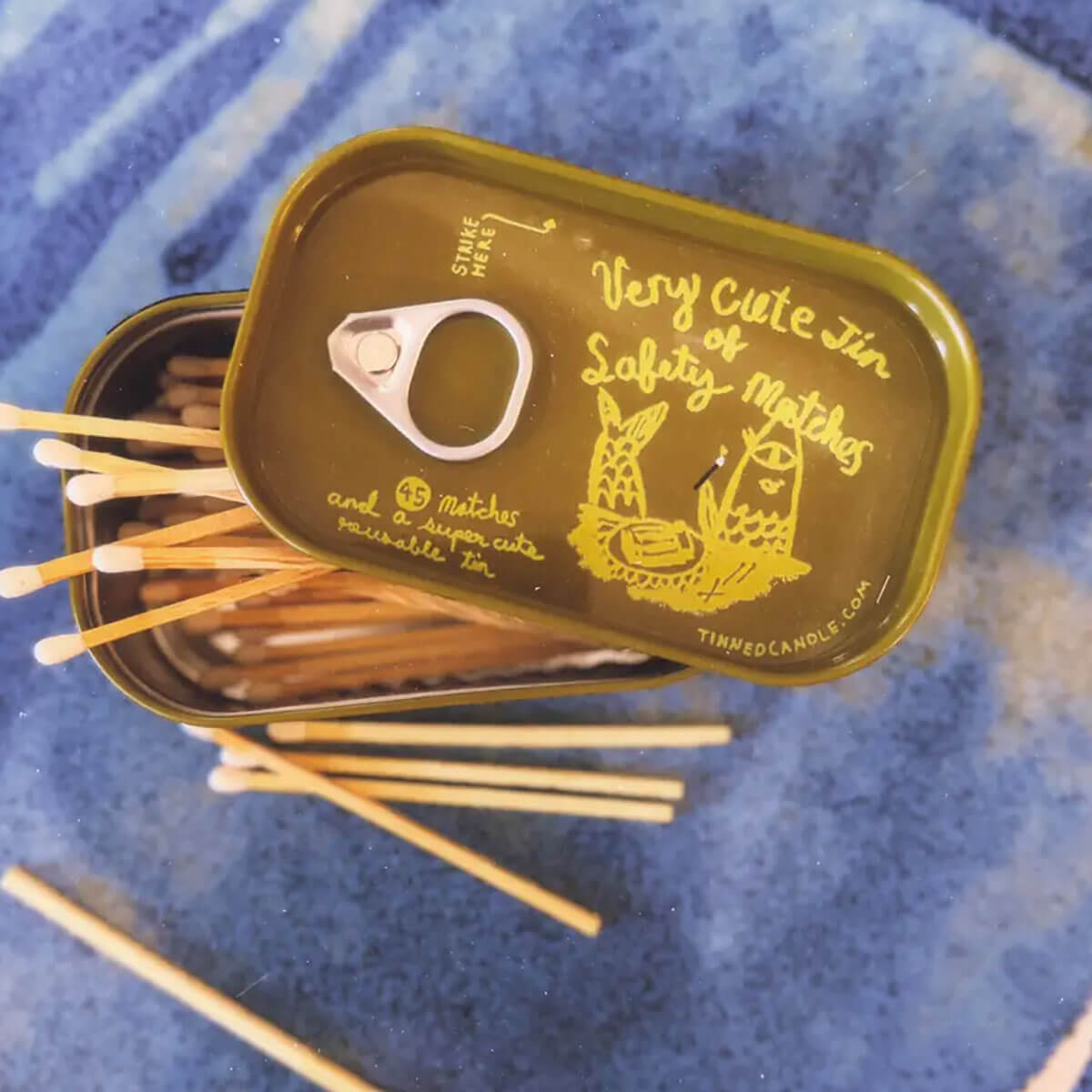 Very Cute Tin Of Safety Matches in Green by Tinned Candle