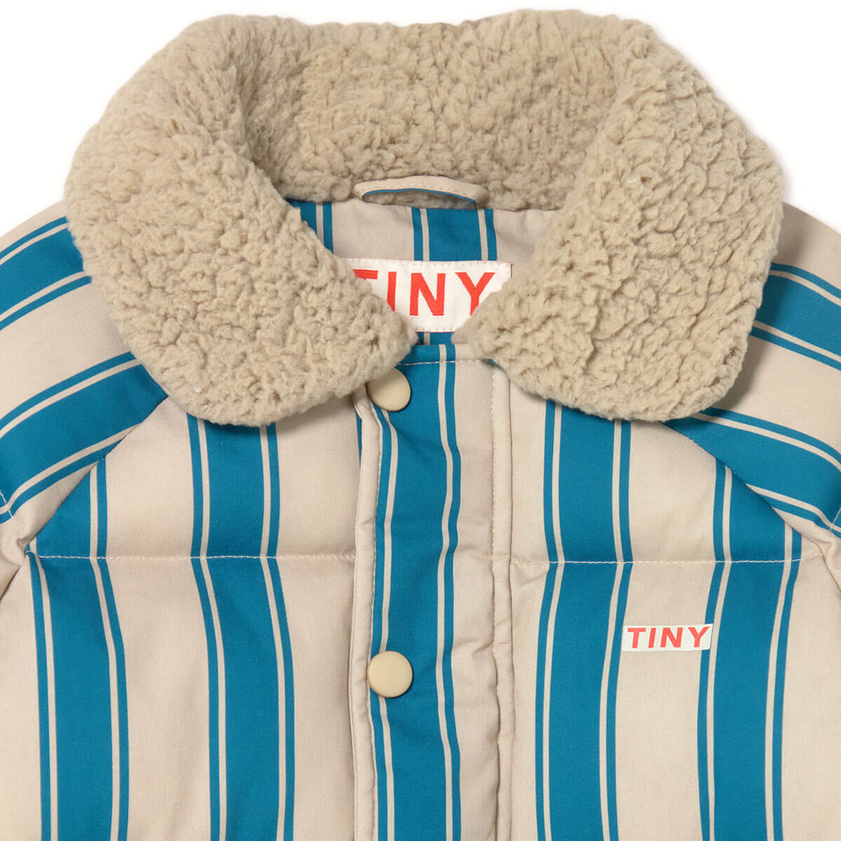 Blue Retro Stripes Padded Jacket in Dark Vanilla by Tinycottons