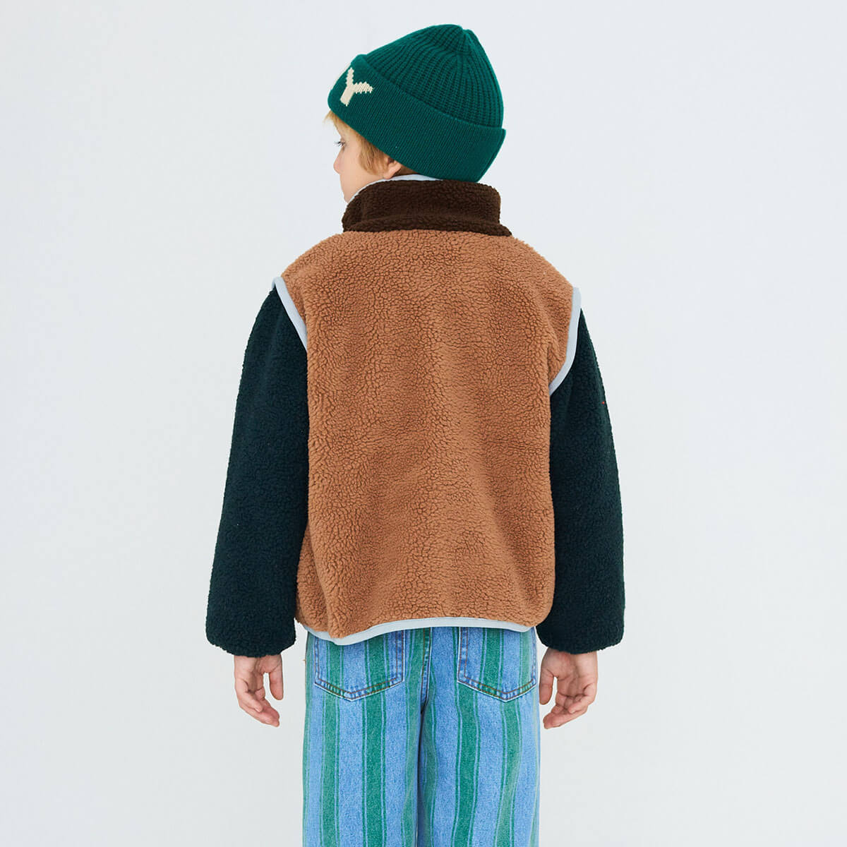 Color Block Sherpa Jacket in Light Brown by Tinycottons