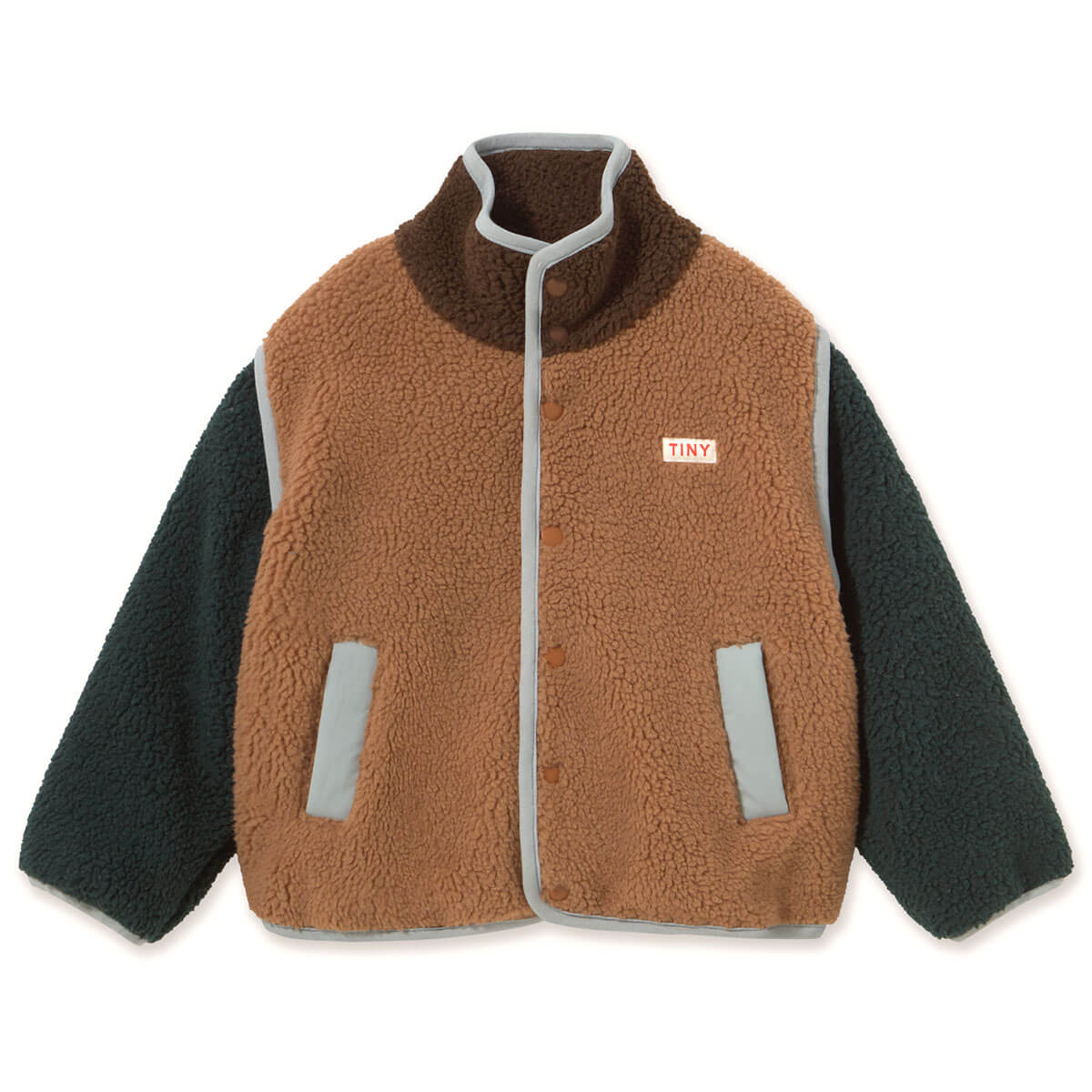 Color Block Sherpa Jacket in Light Brown by Tinycottons