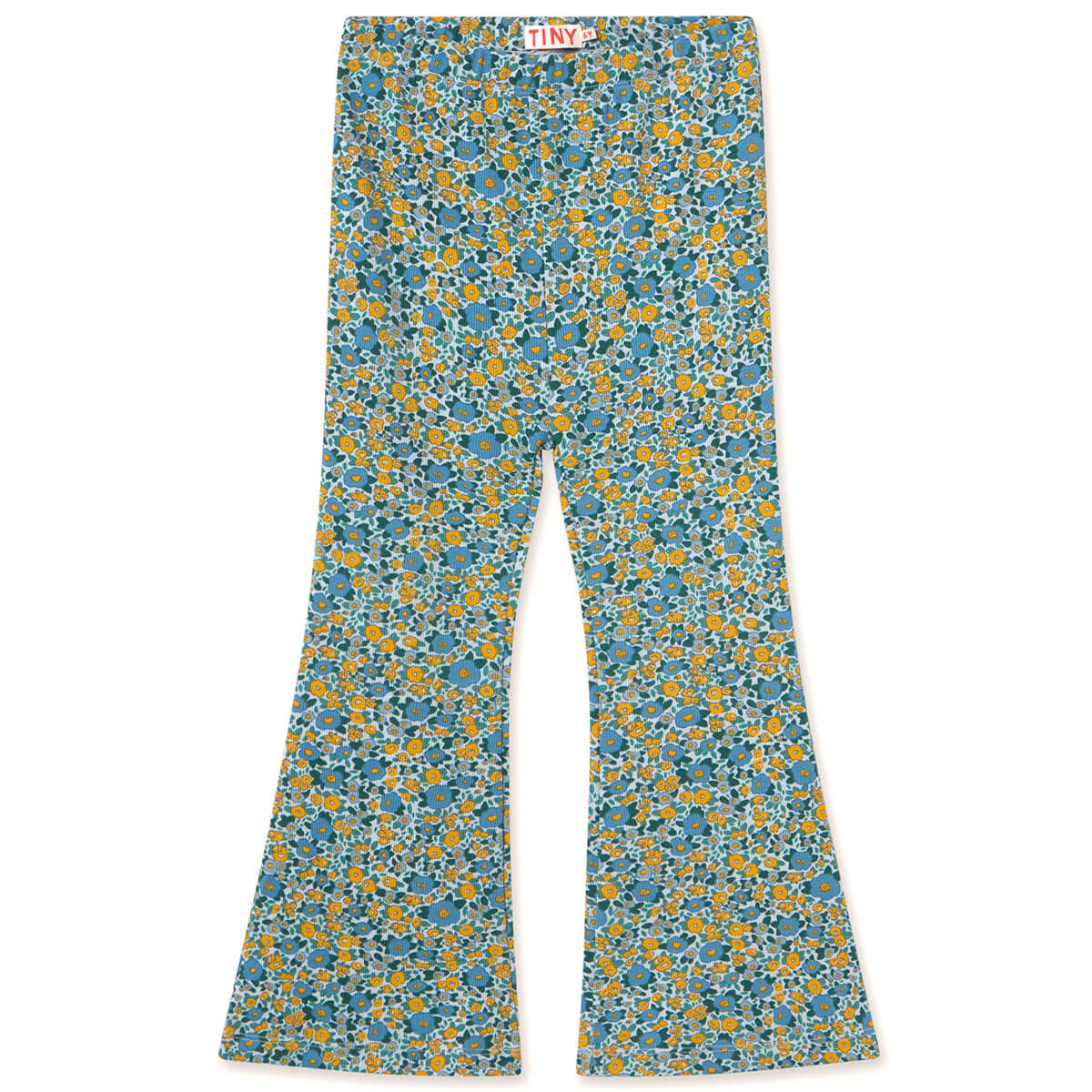 Flower Pattern Rib Pant in Washed Blue by Tinycottons