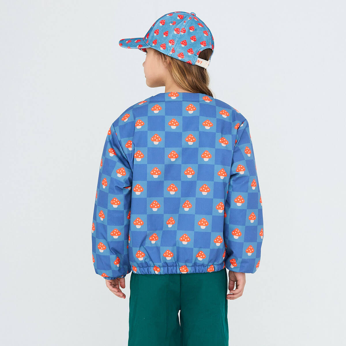 Mushroom Padded Jacket in Light Navy by Tinycottons