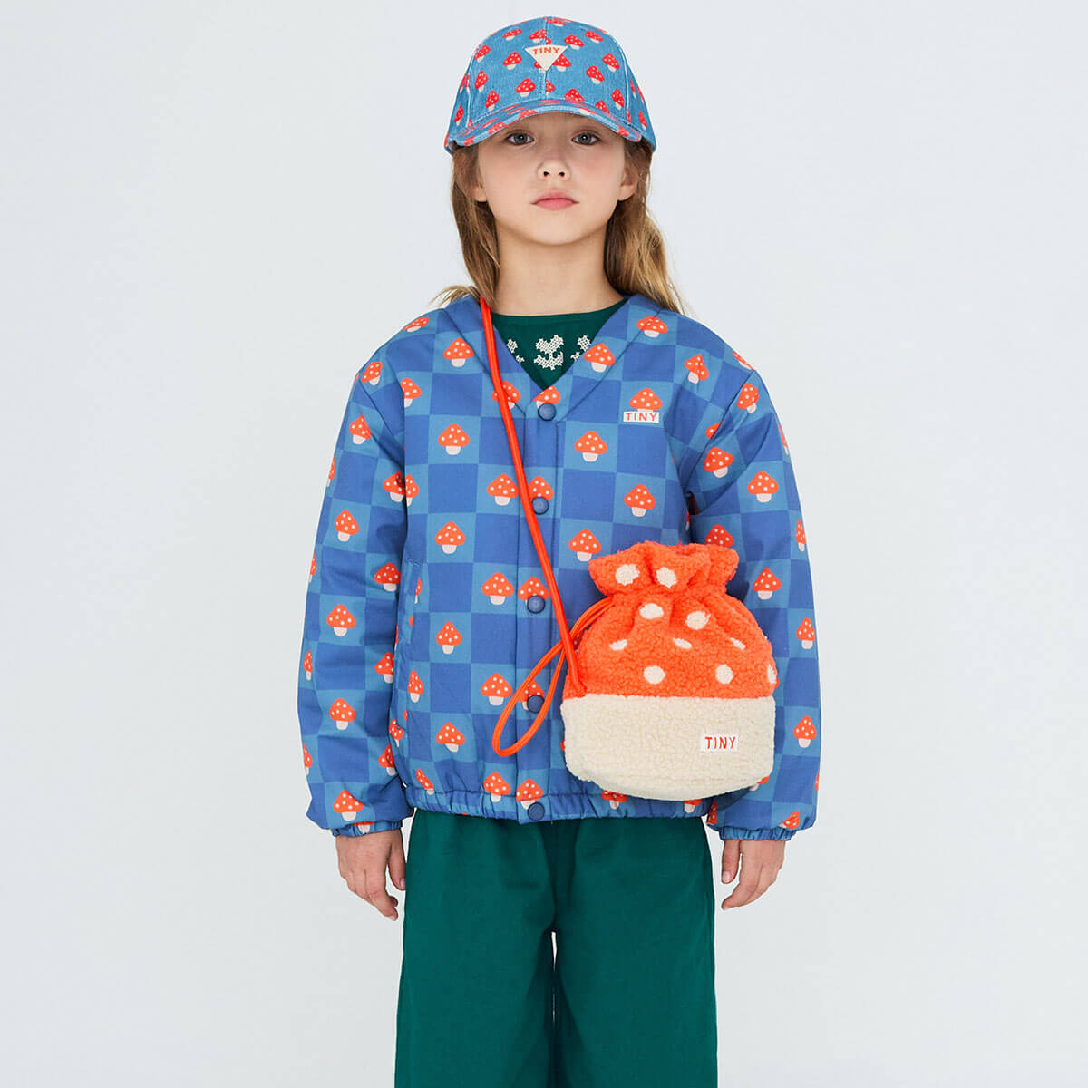 Mushroom Padded Jacket in Light Navy by Tinycottons