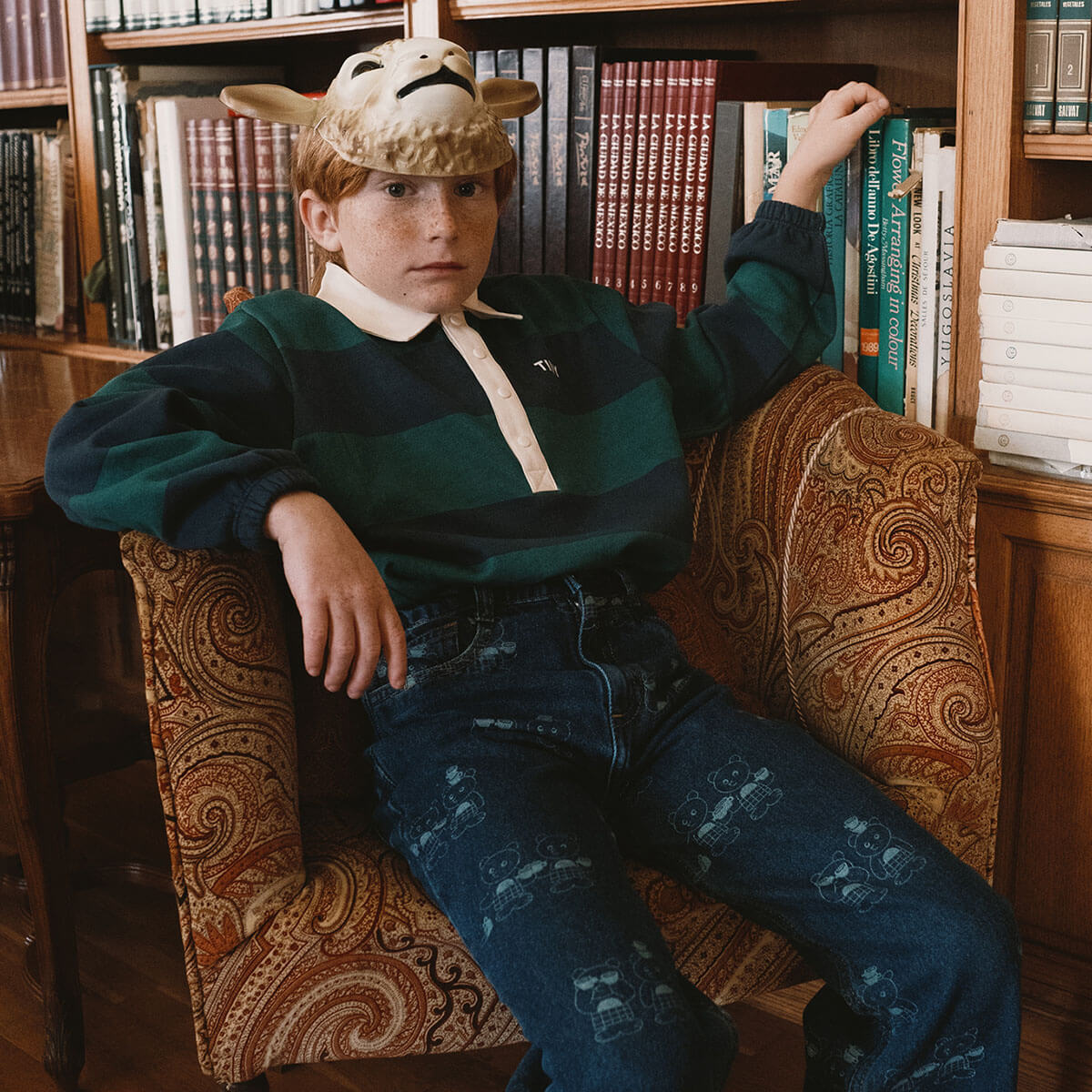 Navy Stripes Polo Sweatshirt in Dark Green by Tinycottons