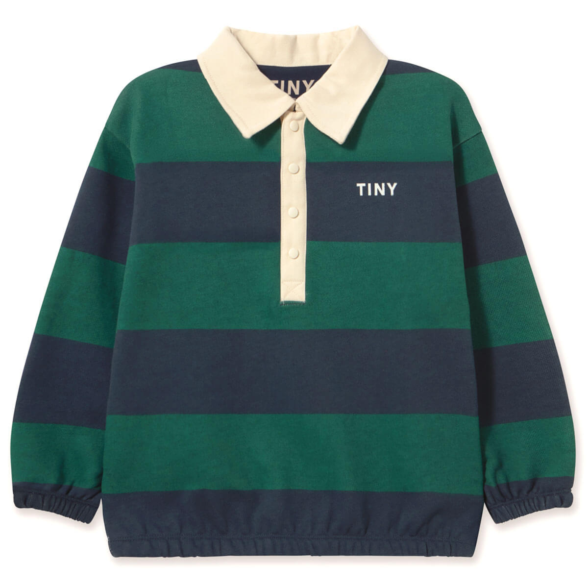 Navy Stripes Polo Sweatshirt in Dark Green by Tinycottons