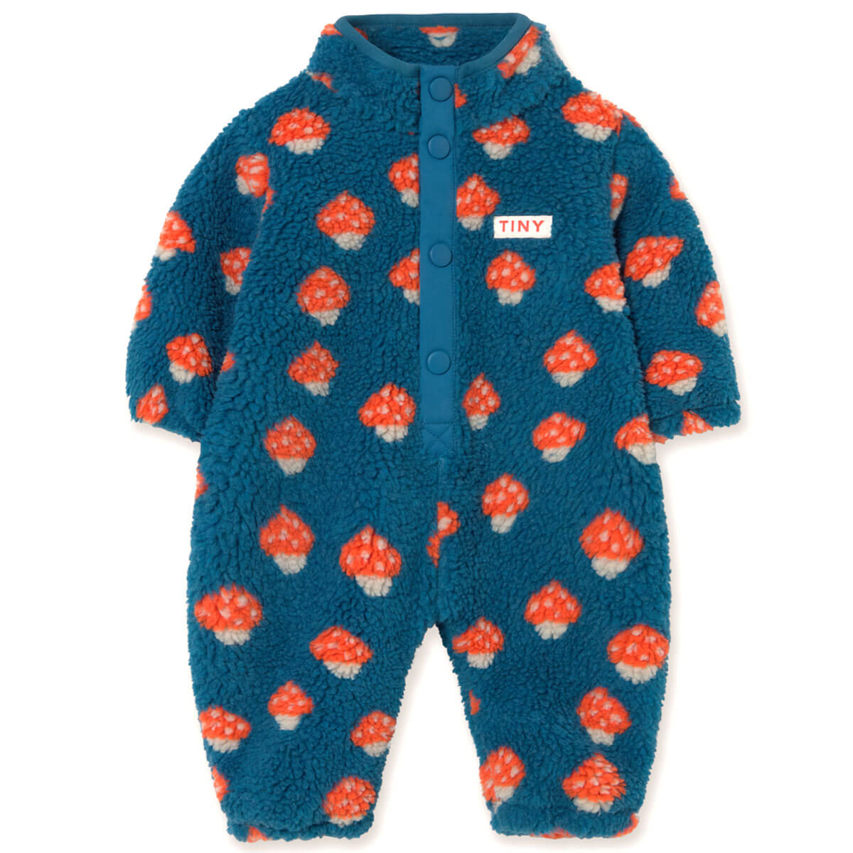 Tiny Mushrooms Sherpa Baby One-Piece in Petrol Blue by Tinycottons