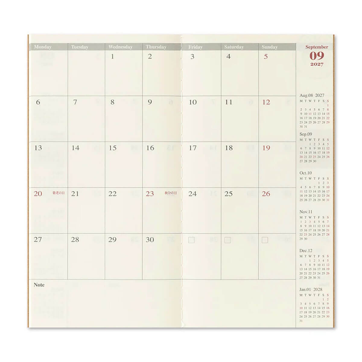 Traveler's Notebook Refill Monthly 2027 by Traveler's Company
