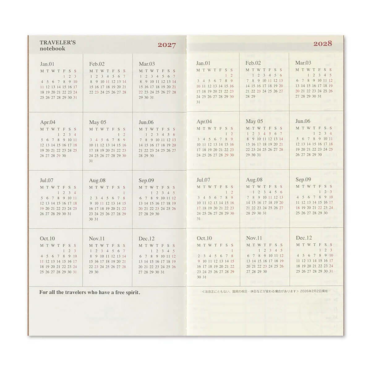 Traveler's Notebook Refill Weekly & Memo 2027 by Traveler's Company