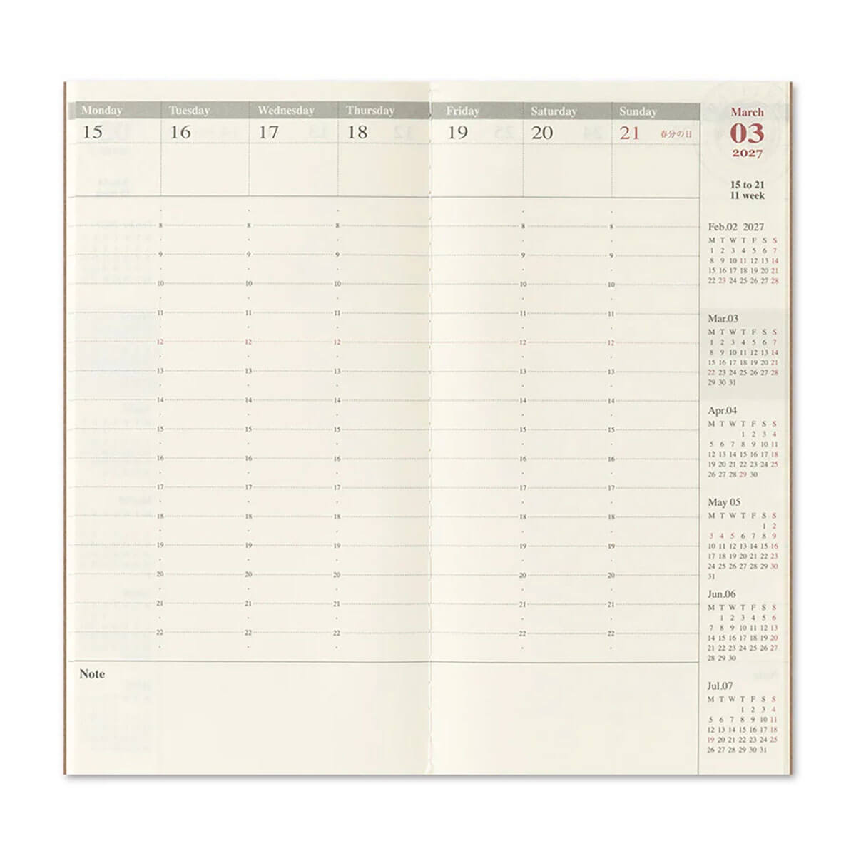 Traveler's Notebook Refill Weekly Vertical 2027 by Traveler's Company