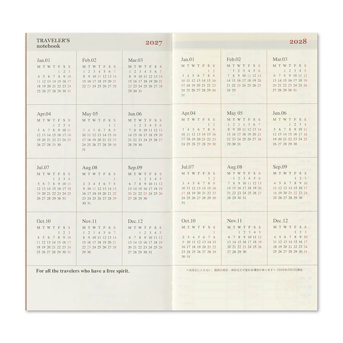 Traveler's Notebook Refill Weekly Vertical 2027 by Traveler's Company
