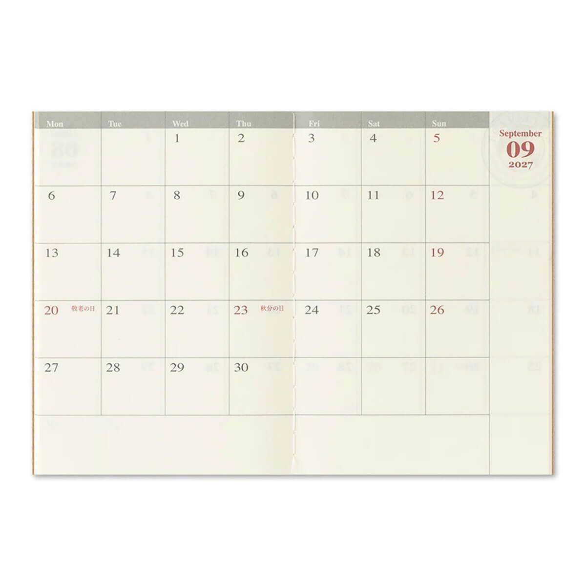 Traveler's Notebook Passport Size Refill Monthly 2027 by Traveler's Company