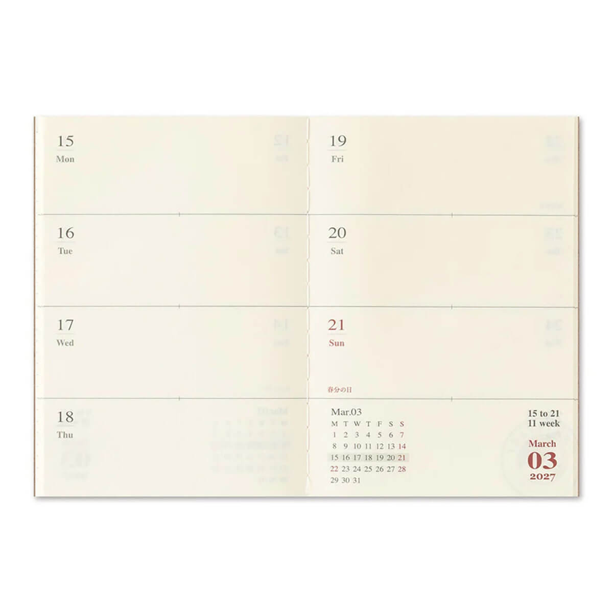 Traveler's Notebook Passport Size Refill Weekly 2027 by Traveler's Company