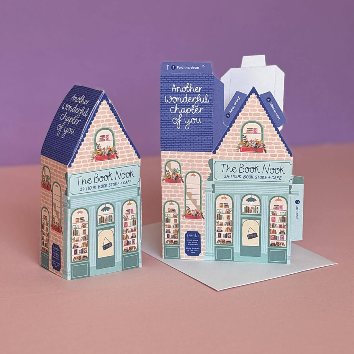Book Nook 3D Greetings Card by Two For Joy Illustration